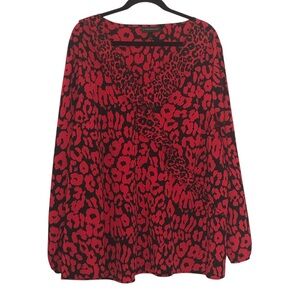 NWOT Lane Bryant Red and Black Animal Print Top Size 22 Ruffle Front V-neck